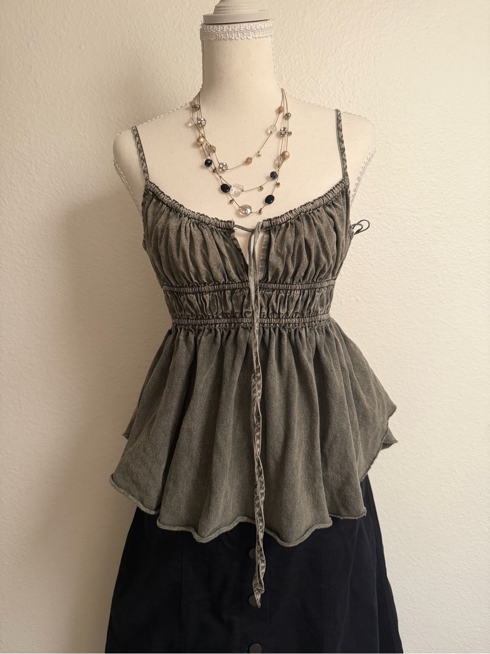 We The Free Olive-Green Smocked Peplum Cami Top